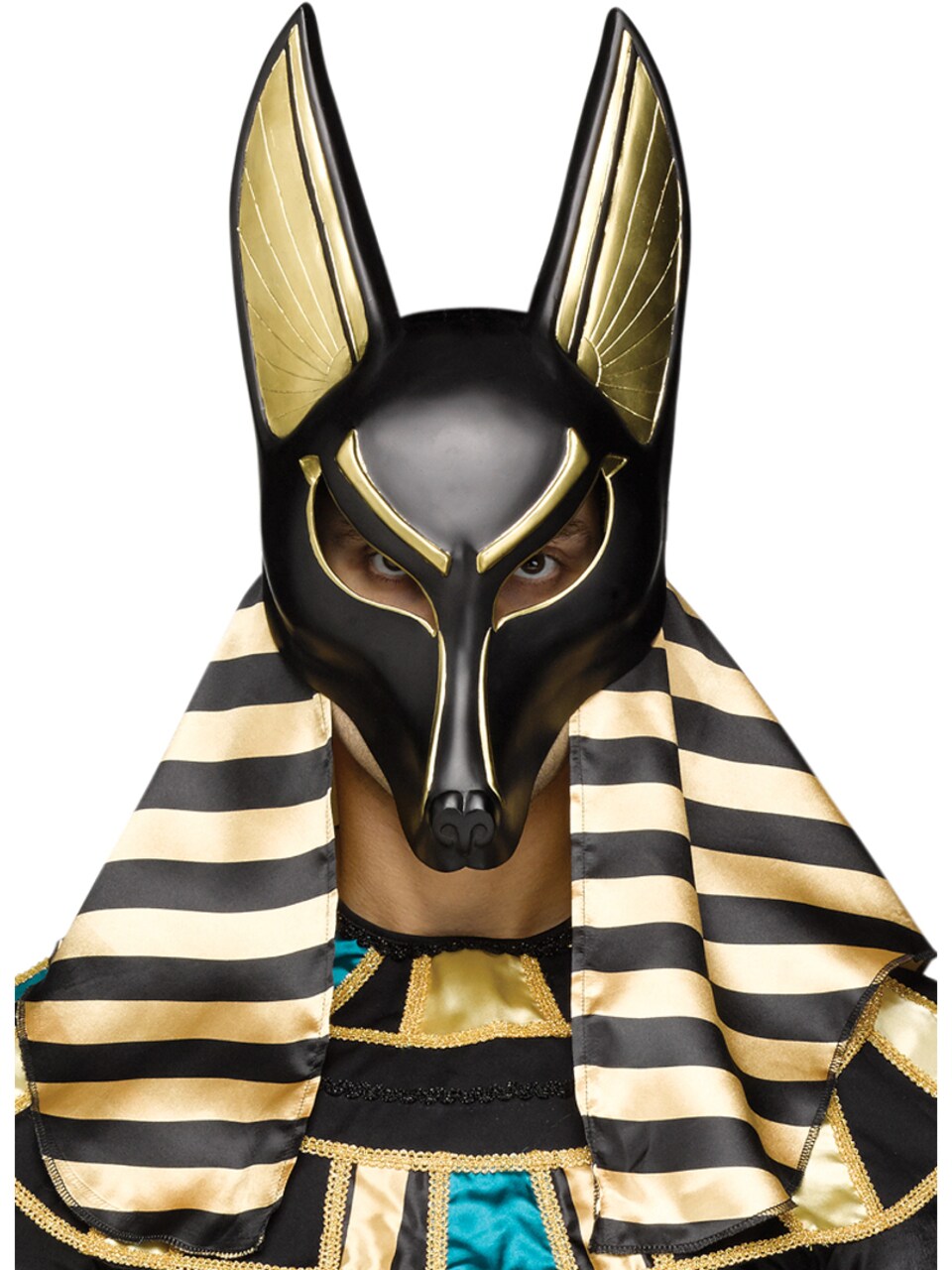 Adults Royal Black And Gold Egyptian Anubis Dog Plastic Mask Costume Accessory